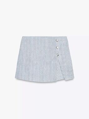 Zara Blue and White Striped Mini Skirt with Side Buttons